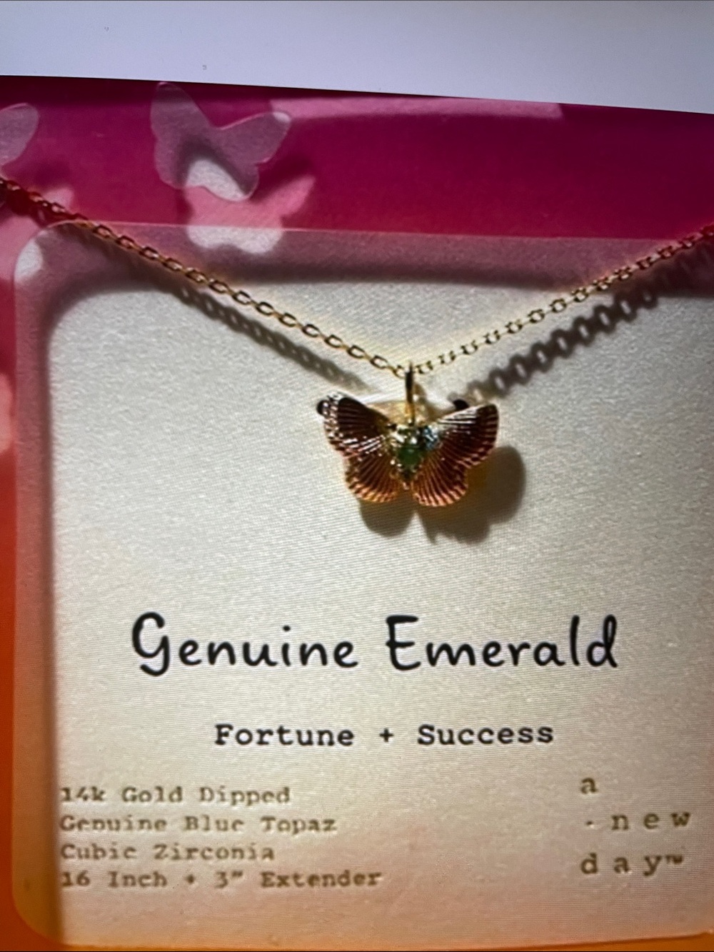 A New Day Genuine Emerald Butterfly Necklace - 14k Gold Dipped
